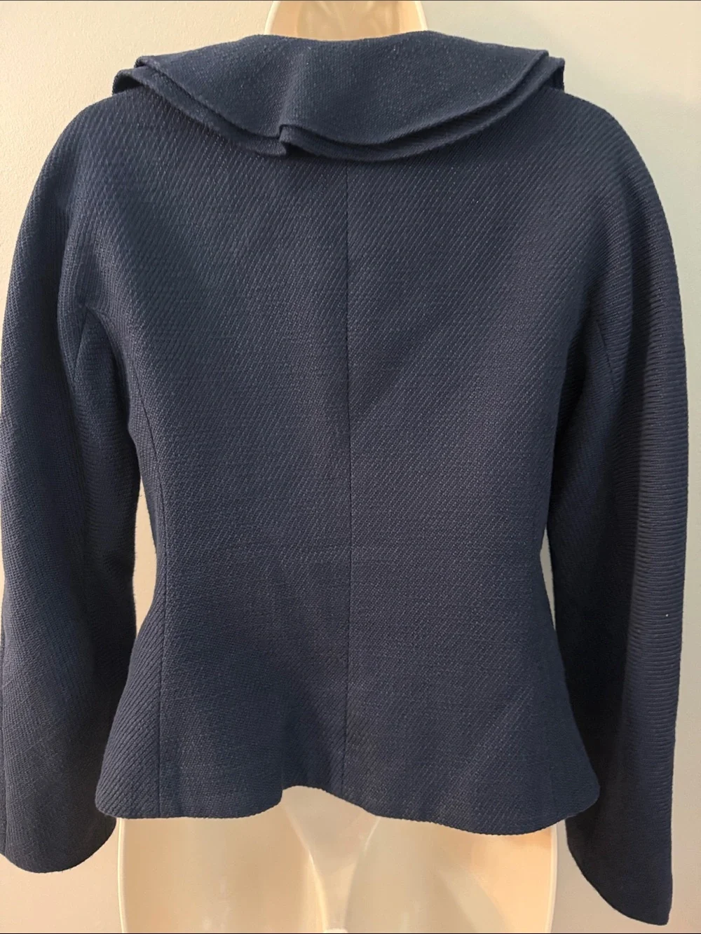 Magaschoni Navy Ruffle-Front Blazer